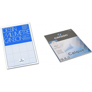 Canson Dessin Millimetre Papier a dessin A4 21 x 29,7 cm Bleu & Papier Calque, Lisse, 70gsm, 43lb, Bloc Colle Petit