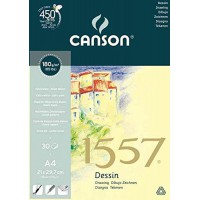 CANSON Blocs dessin 30 feuilles 1557 A4 180 g colle 1 cote Blanc pur