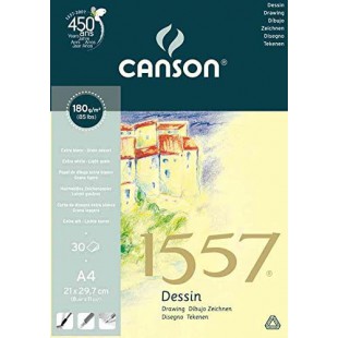 CANSON Blocs dessin 30 feuilles 1557 A4 180 g colle 1 cote Blanc pur