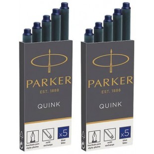 Cartouches d'encre Parker Quink - Grand format - 2 x Paquet de 5 - 10 Totale - Bleu