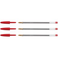 BIC Lot de 3 Stylos bille CRISTAL Rechargeable Pointe Moyenne Rouge