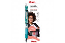 Pentel EnerGel BL77-4COL3 Lot de 4 rollers a  encre gel avec mecanisme a  pression 0,7 mm de diametre 0,35 mm d'epaisseur de tr