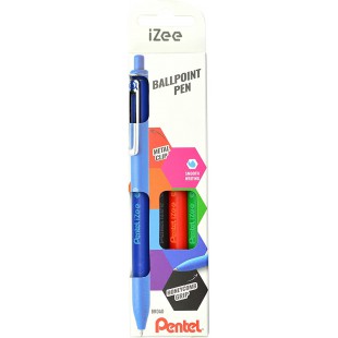 Pentel BX470-4 IZee Lot de 4 stylos a  bille retractable avec clip en metal Largeur de trait 1,0 mm Noir/rouge/bleu/vert