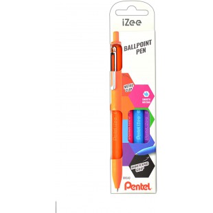 Pentel BX470-4COL Lot de 4 stylos-bille IZee avec clip en metal epaisseur de trait 0 mm Orange/bleu clair/rose/violet