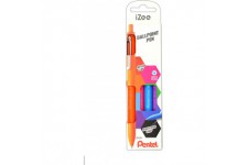 Pentel BX470-4COL Lot de 4 stylos-bille IZee avec clip en metal epaisseur de trait 0 mm Orange/bleu clair/rose/violet