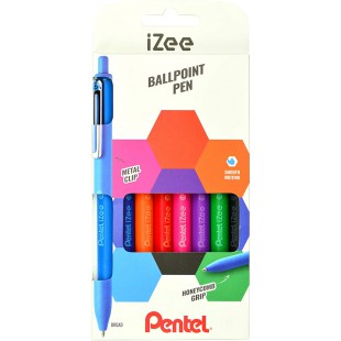 Pentel BX470-4 Stylo bille iZee Retractable Clip metal 8 Stuck 8 couleurs assorties.