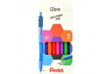 Pentel BX470-4 Stylo bille iZee Retractable Clip metal 8 Stuck 8 couleurs assorties.