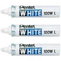 PENTEL Lot de 3 Marqueurs permanent blanc x100W Pointe biseautee 3-6 mm