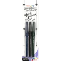 Pentel XSESP15/3 Brush Sign Pen Pigment Black Ink Edition Calligraphie avec pointe pinceau flexible, carte blister avec 3 epaiss