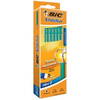 BIC Evolution Original Crayons a Papier avec Gomme Integree , Certifies NF Environnement, Pointe HB, Boite de 12