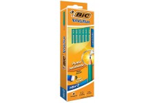 BIC Evolution Original Crayons a Papier avec Gomme Integree , Certifies NF Environnement, Pointe HB, Boite de 12