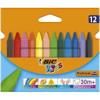 BIC Kids Plastidecor Triangle Craies de Coloriage - Couleurs Assorties, Etui Carton de 12