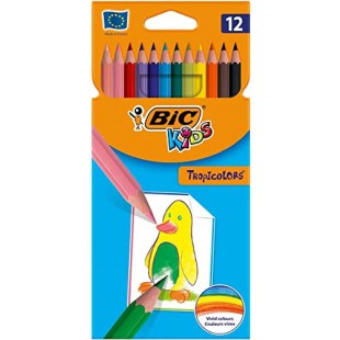 BIC Kids Tropicolors, Crayons de Couleur, Couleurs Assorties, Coloriage enfants - Etui Carton de 12