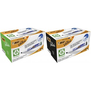 BIC Velleda 1701 ECOlutions Feutres - Vert, Boite de 12 & Velleda 1751 ECOlutions Feutres pour Tableau Blanc Effacab