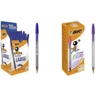 BIC Ecriture Cristal Large Stylos-Bille Pointe Large (1,6 mm) - Encre Fluide - Couleur Bleue, Boite de 50 & Cristal 