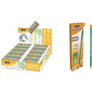 Lot de 20 : BIC Plast-Office Gommes Blanches - Ecriture Evolution Original Crayons a Papier avec Gomme Integree - 50% De Mati