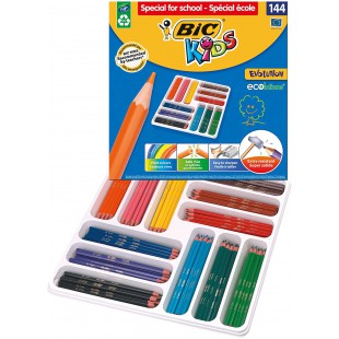 BIC Kids Evolution ECOlutions Crayons de Couleur - Coloris Assortis, Classpack de 144