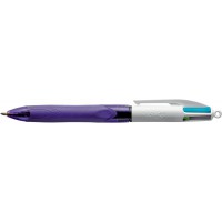 BIC - 1 Stylo 4 Couleurs Fun avec Grip Doigt - Multicolore (Rose + Violet + Vert citron + Turquoise)