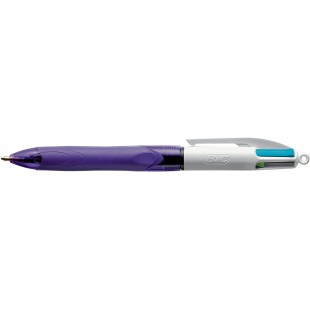 BIC - 1 Stylo 4 Couleurs Fun avec Grip Doigt - Multicolore (Rose + Violet + Vert citron + Turquoise)