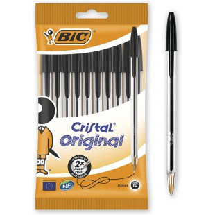 BIC Ecriture Cristal Original Stylos-Bille Pointe Moyenne (1,0 mm), Encre De Couleur Noire, Pochette de 10