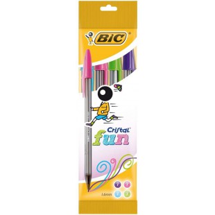 BIC Cristal Fun Stylos-Bille Pointe Large (1,6 mm) - Couleurs Assorties, Pochette de 4