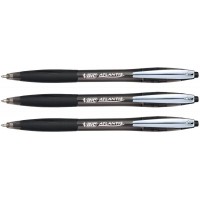 BIC Lot de 3 Stylos bille ATLANTIS SOFT pointe moyenne 1 mm noir