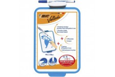 BIC Velleda Ardoise Ecolier Double Face (19 x 26 cm) Effacable a Sec avec Feutre Bleu Effacable a Sec et Effacette