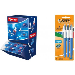 Tipp-Ex Easy Correct Rubans Correcteurs - 12 m x 4,2 mm, Boite de 15+5 & 4 Couleurs Original Stylo-Billes Retractable Pointe Moy