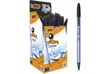BIC Ecriture Cristal Soft Stylos-Bille Pointe Moyenne (1,2 mm) - Corps Bleu Ciel - Encre De Couleur Noire, Boite de 50