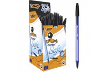 BIC Ecriture Cristal Soft Stylos-Bille Pointe Moyenne (1,2 mm) - Corps Bleu Ciel - Encre De Couleur Noire, Boite de 50