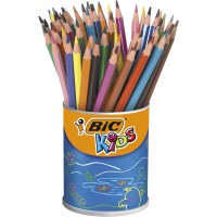 BIC Kids Evolution ECOlutions Crayons de Couleur - Couleurs Assorties, Pot a  Crayons x60