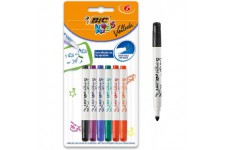 BIC Kids Mini Velleda Feutres Effacables a  Sec Pointe Conique Fine - Couleurs Assorties, Blister de 6