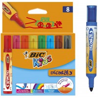 BIC Kids Decoralo Feutres de Coloriage a  Pointe Extra Large - Couleurs Assorties, Etui Carton de 8