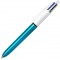 BIC - 1 Stylo 4 COLOURS SHINE - Corps Blanc/ Bleu metallise - 4 Couleurs classiques