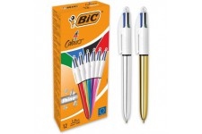 BIC 4 Couleurs Shine Stylos-Bille Retractables Pointe Moyenne (1,0 mm) - Corps Assortis Metallises, Boite de 12