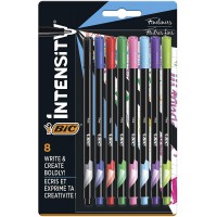 BIC Intensity Stylo Feutre d'ecriture Pointe Fine et Corps Noir Verni - Couleurs assorties, Blister de 8