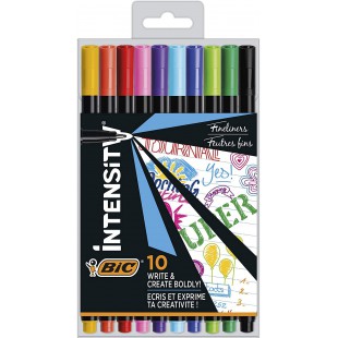 BIC 953034 Intensity Lot de 10 Stylos feutre a  pointe fine d'encre a  base d'ecriture 0,4 mm Couleurs Assorties