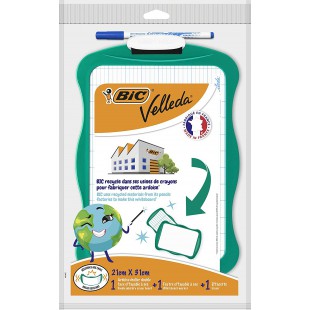 BIC Velleda Ardoise Ecolier Double Face (21 x 31 cm) Effacable a Sec avec Feutre Bleu Effacable a Sec et Effacette 