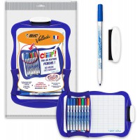 BIC Velleda Ardoise Ecolier Double Face (21 x 31 cm) Effacable a Sec avec 8 Feutres Effacables a Sec et Effacette 