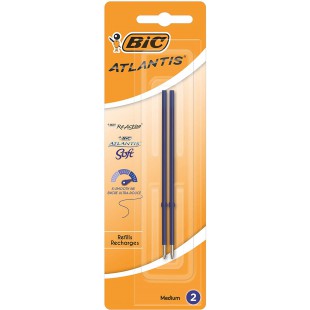 BIC Atlantis Soft Recharges Stylo-Bille Pointe Moyenne (1,0 mm) - Bleu, Blister de 2