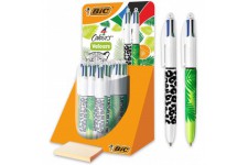 BIC 4 Couleurs Velours Stylos-Bille Retractables Pointe Moyenne (1,0 mm) - Corps Assortis Motif Jungle, Presentoir de 30