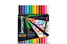 BIC Intensity feutre d'ecriture Double Pointe et Corps Noir Mat - Couleurs assorties, Pochette de 12