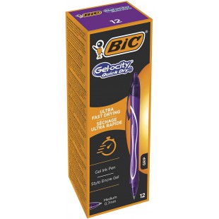 BIC Gel-ocity Quick Dry Stylos-Gel Retractables Pointe Moyenne (0,7 mm) - Violet, Boite de 12