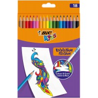 Bic Kids Crayons de couleur Evolution Illusion - Crayons de couleur facilement effacables avec gomme sur chaque stylo - 18 coule