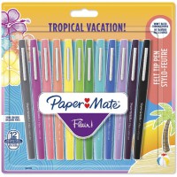 Paper Mate Flair Feutres de Coloriage, pointe moyenne (0,7 mm), couleurs tropicales et assorties, Lot de 12