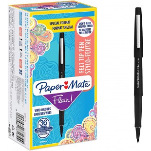 Paper Mate Flair Feutres de Coloriage, pointe moyenne (0,7 mm), noir, lot de 36