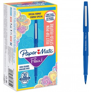 Paper Mate Flair Feutres de Coloriage, pointe moyenne (0,7 mm), bleu, lot de 36