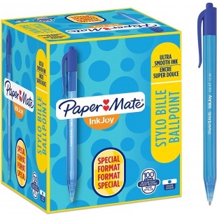 Paper Mate InkJoy 100 RT Boite de 100 Stylos-billes retractable pointe moyenne 1,0 mm Bleu