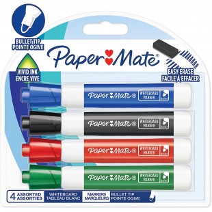 Paper Mate Marqueurs pour Tableau Blanc Peu Odorants, Pointe ogive, Couleurs Assorties, Lot de 4