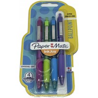PaperMate Inkjoy 1968178 Lot de 4 stylos a bille avec encre ultra lisse Magenta, citron vert, turquoise et violet